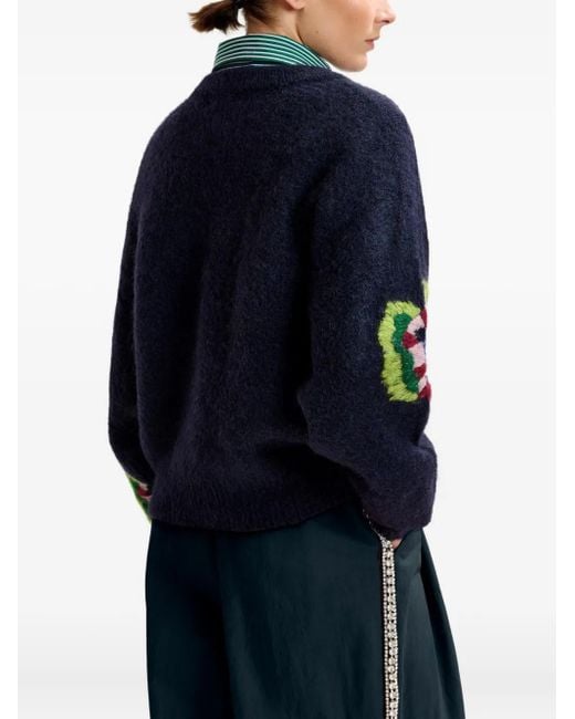 Essentiel Antwerp Blue Floral-Embroidered Crew-Neck Sweater