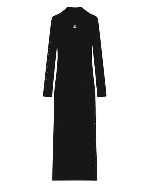 Courreges Black Ribbed Button-Detail Dress