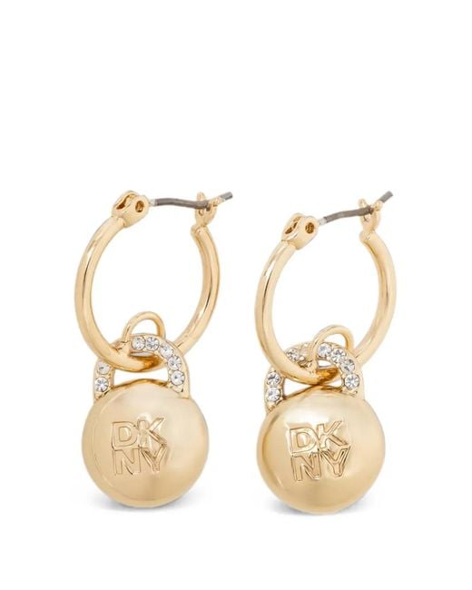 DKNY Metallic Hailey Crystal-Embellished Logo-Engraved Earrings