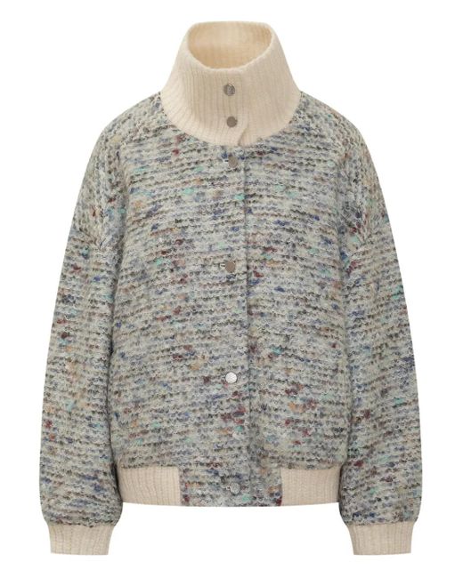 IRO Gray Simone High-Neck Speckled-Knit Jacket