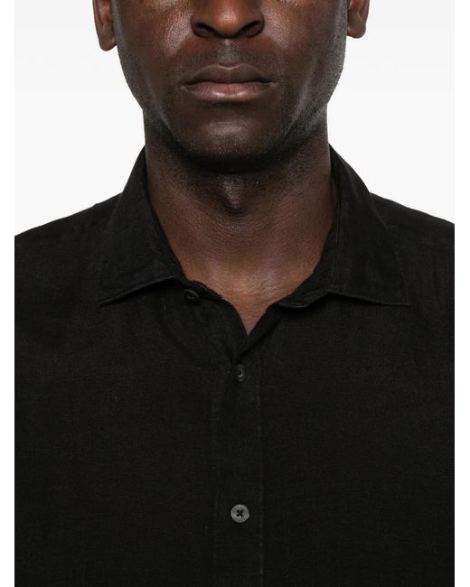 120% Lino Black Long-Sleeve Button-Up Shirt for men