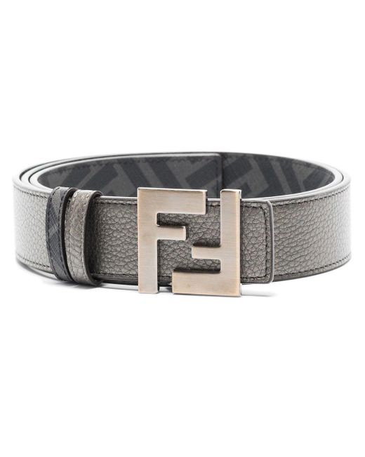 Fendi Gray Ff Logo Leather Belt for men
