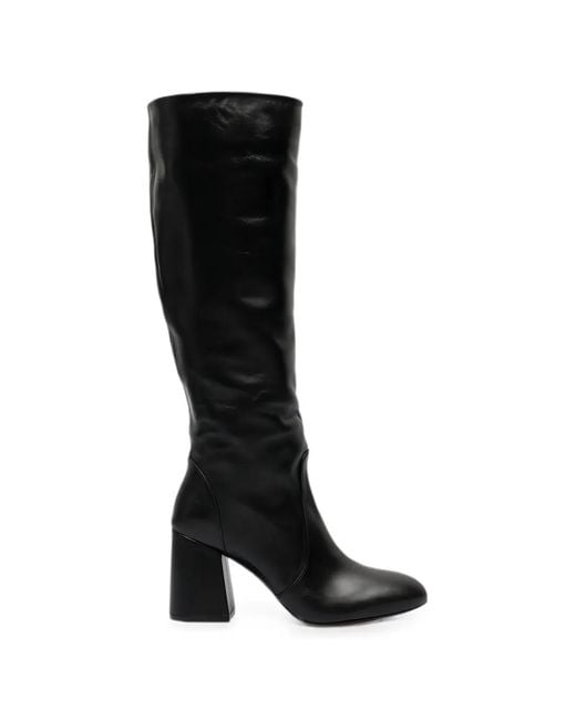 Stuart Weitzman Black Glossed-Leather Knee Boots