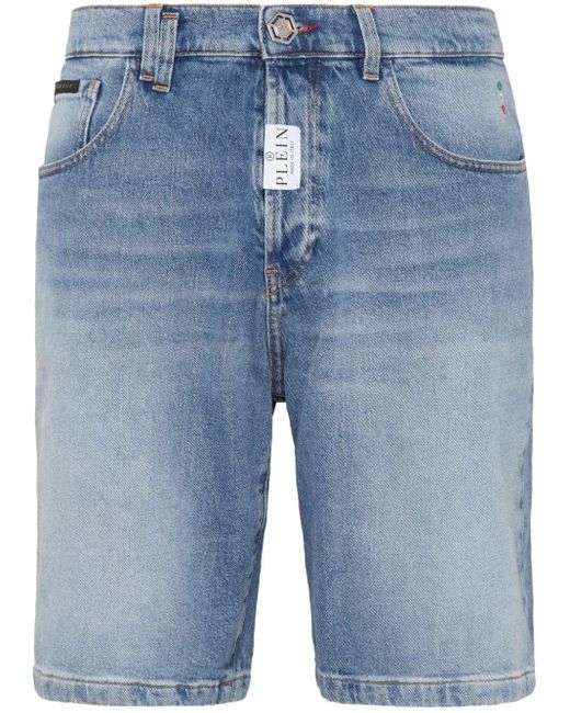 Short en jean à logo appliqué Philipp Plein pour homme en coloris Blue