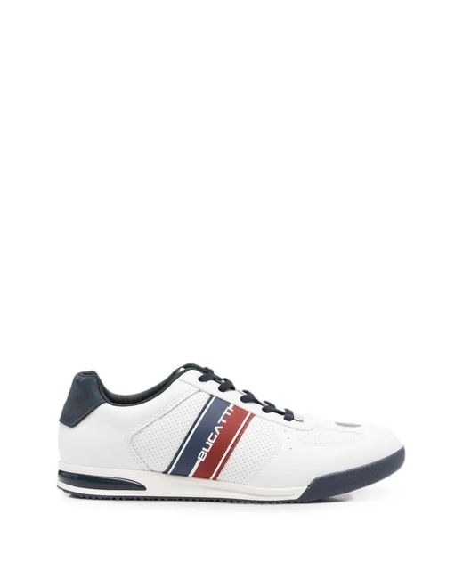 Bugatti White Perforated-Detail Logo-Print Sneakers for men
