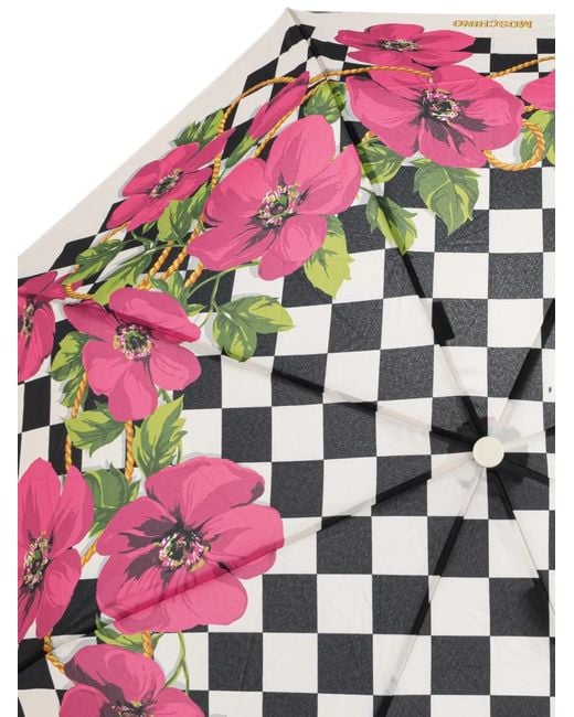 Moschino Pink Floral-Motif Checkered Umbrella