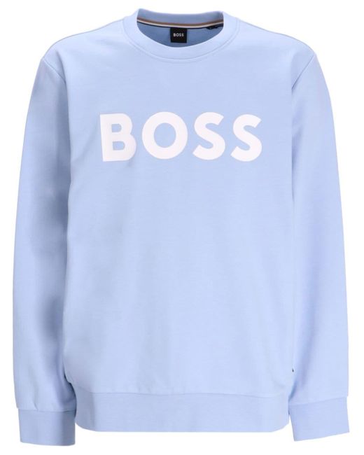 Boss Blue Logo-print Cotton Sweatshirt for men