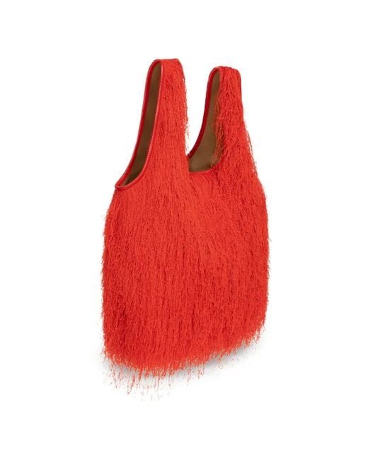 Dries Van Noten Red Mini Ruffled Tote Bag