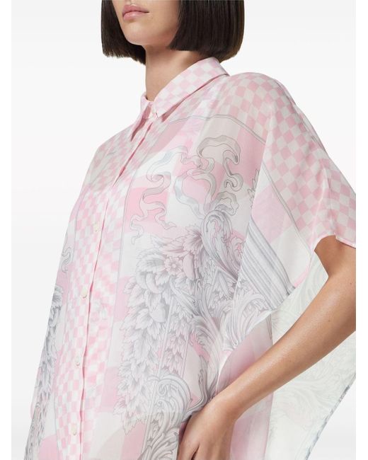 Versace Pink Barocco Check-Print Shirtdress
