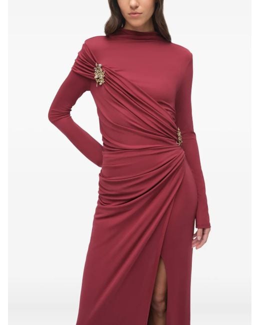 Jonathan Simkhai Red Izadora Draped Jewel-Embellished Dress