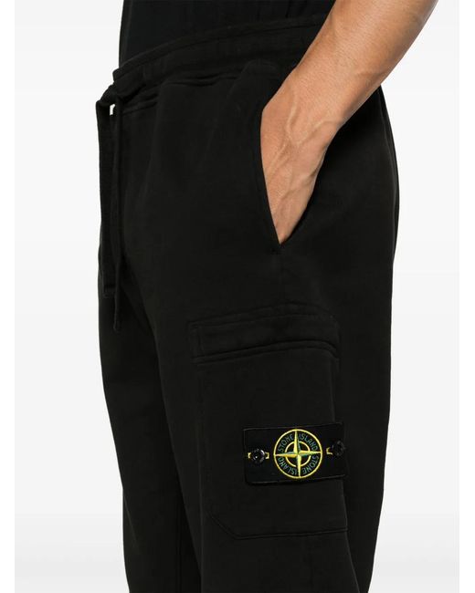 Stone Island Black Compass-Appliqué Cotton Track Pants for men