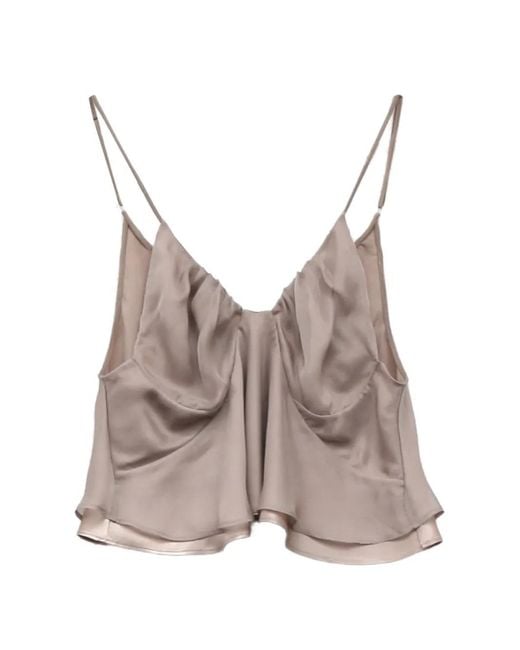 YANGKEHAN Brown Silk Layered-Hem Top