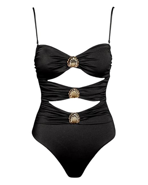 SOFIA ERHAN Black Shell-Embellished Cut-Out Swimsuit