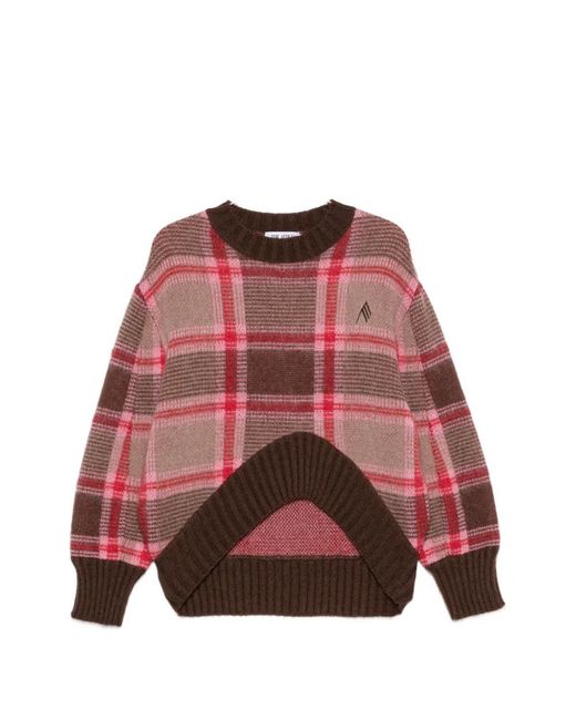 The Attico Red Check-Pattern Sweater
