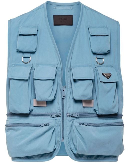Prada Blue Multi-pocket Cotton-blend Vest for men
