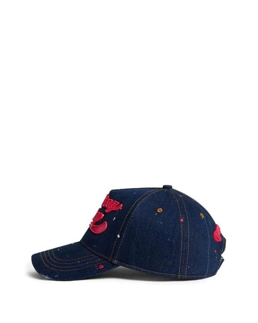DSquared² Blue Casquette À Effet Tâches De Peinture Et Logo