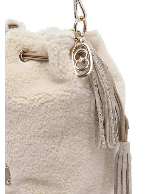 La Carrie Natural Teddy-Texture Drawstring Bucket Bag