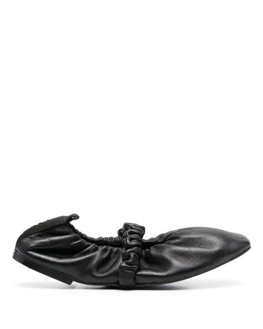 Ganni Scrunchie Leather Ballerina Shoes in Black | Lyst