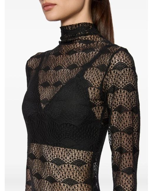 Atu Body Couture Black Mock-Neck Lace Jumpsuit