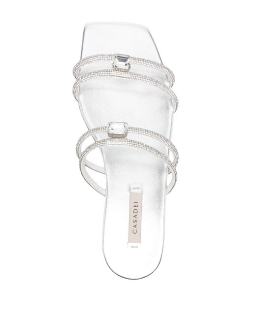 Casadei White Crystal-embellished Leather Sandals