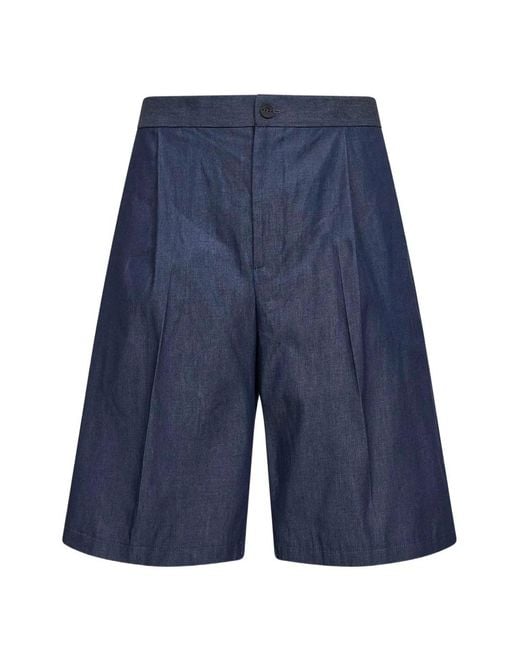 Hevò Blue Pleated Cotton Shorts for men