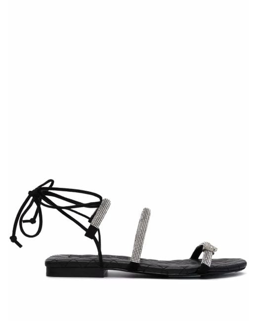 Philipp Plein Black Maltese Flat Crystal Sandals