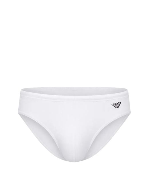 Emporio Armani White Logo-Patch Swimming Briefs for men