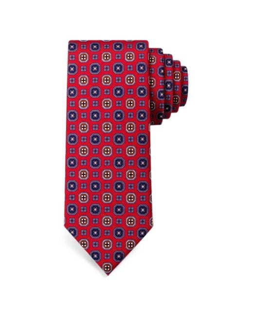 Bona Furtuna Red Geometric-Print Tie for men