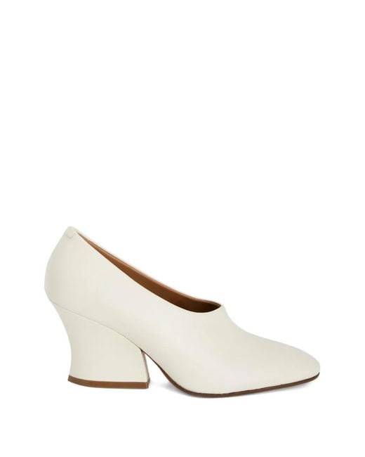 Jil Sander White Block-Heel Round-Toe Pumps