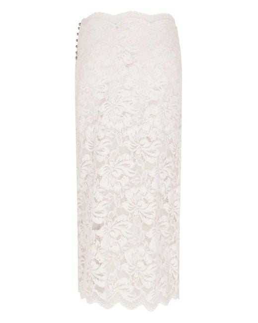 Rabanne White Floral-Lace Sheer Skirt