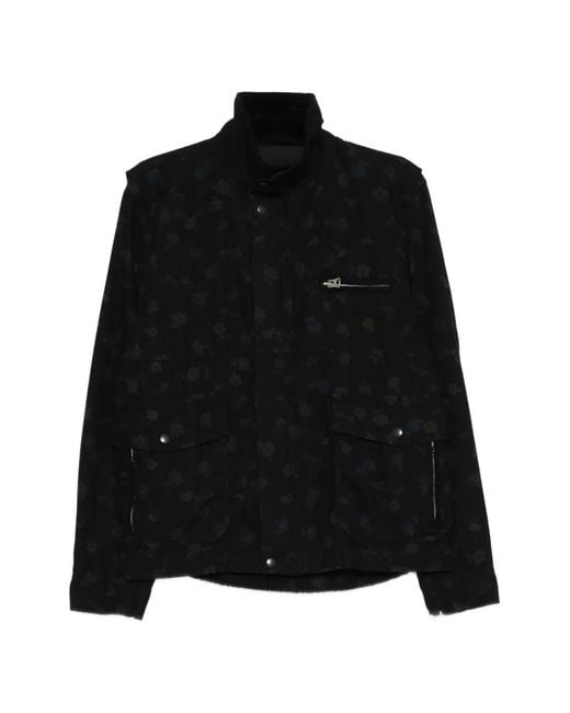 Sacai Black Doudoune À Col Montant À Imprimé Fleuri for men