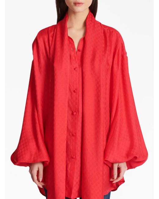 Balmain Red Silk-Blend Monogram Blouse