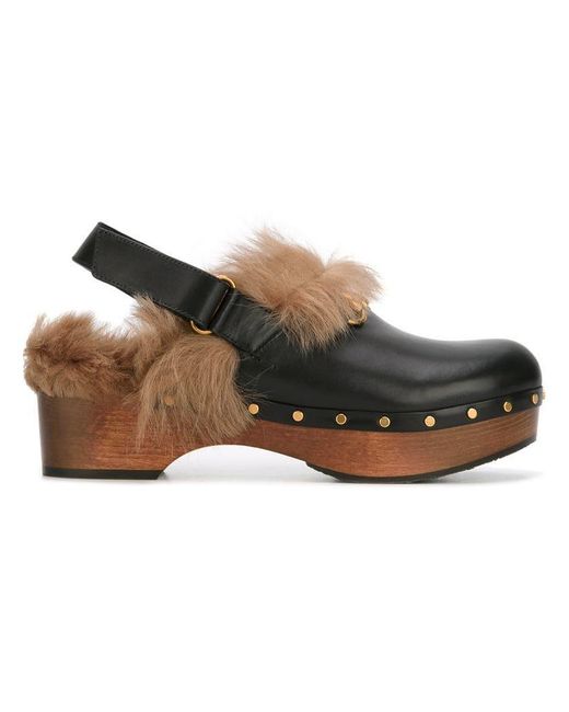 Gucci Black Clogs mit Kängurupelz