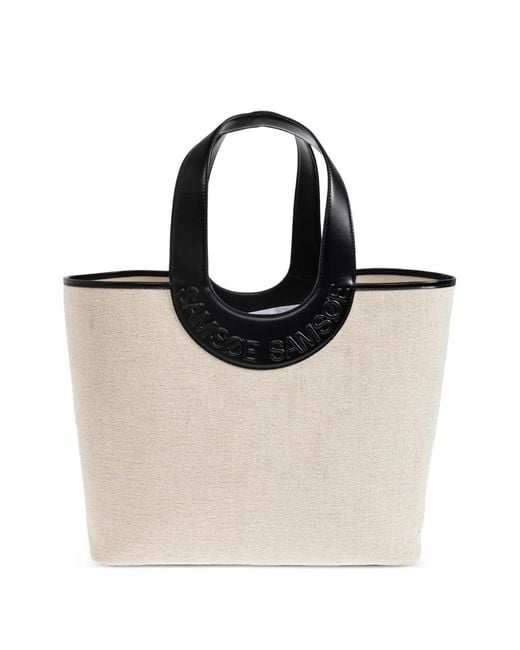 Samsøe & Samsøe Natural Saberta Logo-Embossed Canvas Tote Bag