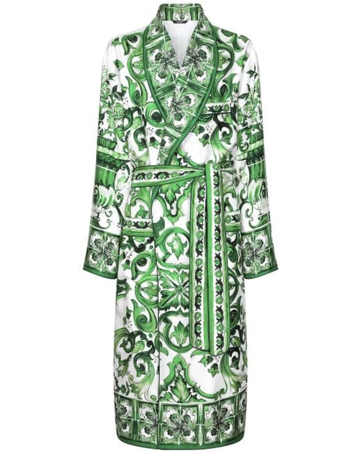 メンズ Dolce & Gabbana シルク マジョリカプリント ローブ Green