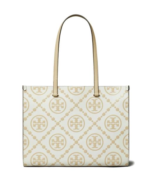 Tory Burch Natural T Monogram-Embossed Tote Bag