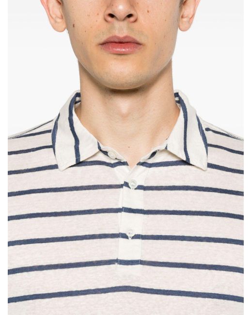 Majestic Filatures Gray Striped Linen-Blend Polo Shirt for men