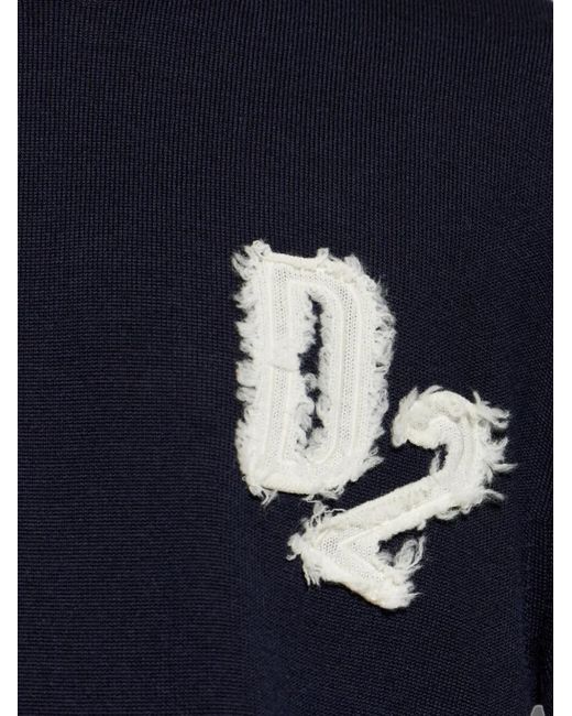 DSquared² Blue D2 College Logo-Patch Wool Sweater for men