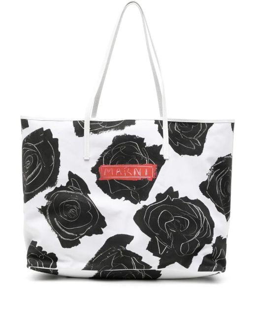 Marni Black Large Floral-Printed Tote Bag for men