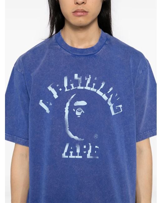 A Bathing Ape Blue Garment-Dye Spray-Print T-Shirt for men
