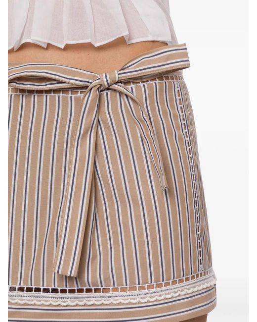 Alberta Ferretti Pink Bow-Embellished Striped Mini Shorts