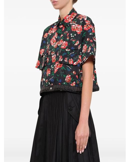 Sacai Red Floral-Print Flap-Pocket Shirt