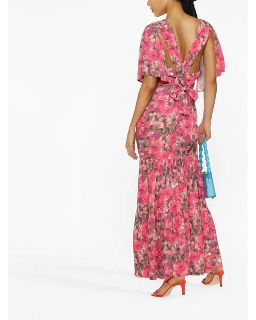 ROTATE BIRGER CHRISTENSEN Red Floral-Print V-Neck Dress