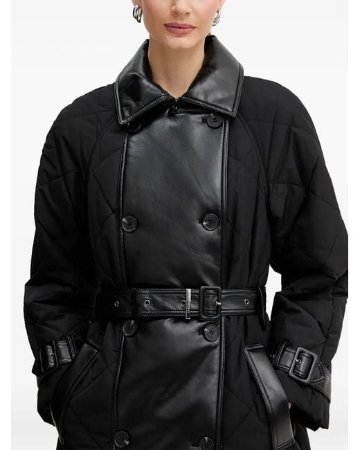 Guess Black Quilted Belted Coat