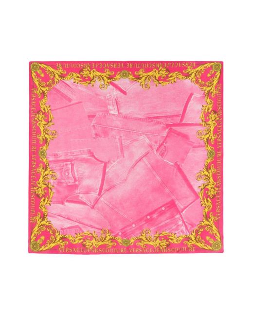 Foulard en soie à logo imprimé Versace en coloris Pink
