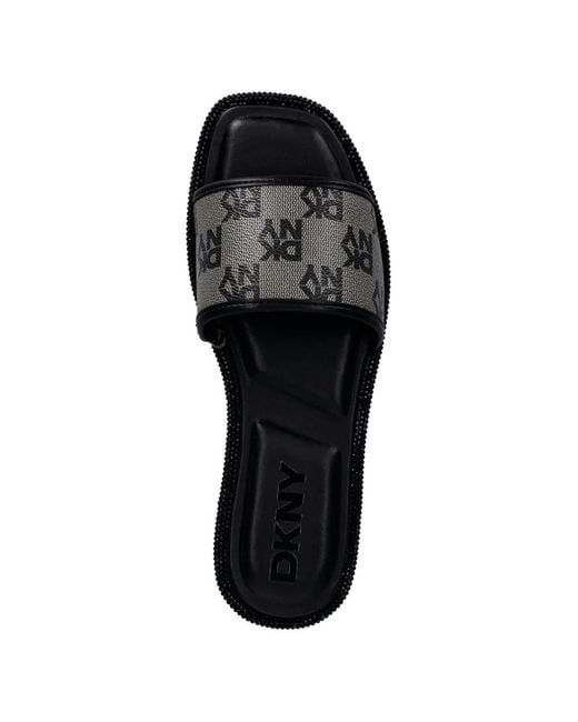 DKNY Black Logo Pattern Embellished Slides