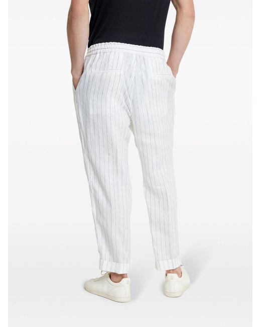 Brunello Cucinelli White Tapered-leg Striped Linen Trousers for men