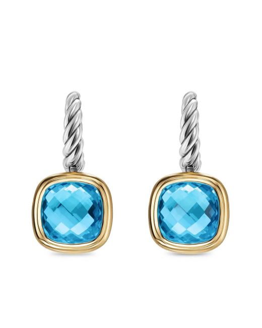 David Yurman Blue 18Kt And Sterling Albion Topaz Drop Earrings