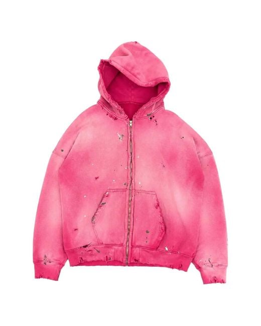 MOOJI MOOJI Pink Distressed Paint-Splatter Hoodie