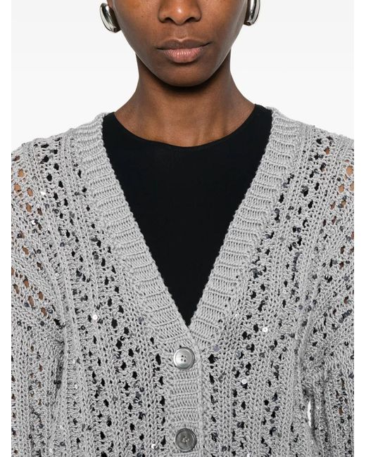 Peserico Gray Sequin Button Cardigan